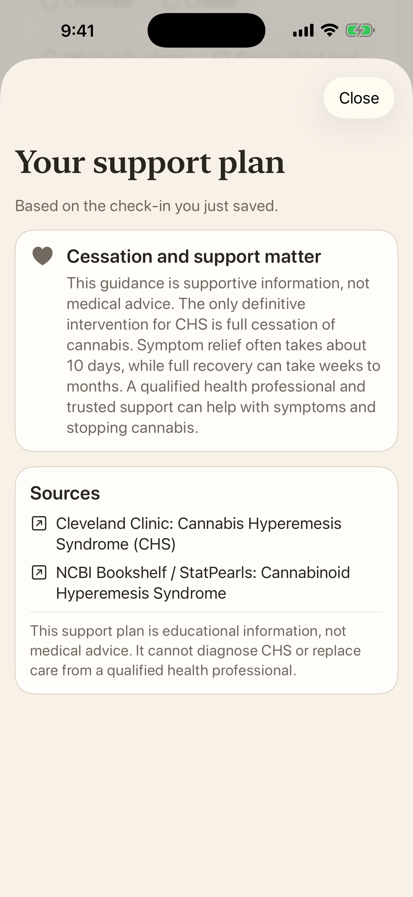 CHS Buddy support plan with urgent guidance, daily tips, and recovery resources